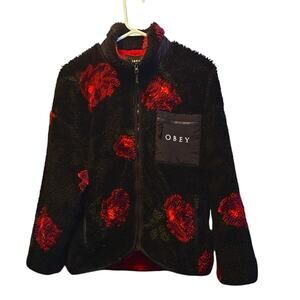 Obey faux fur rose teddy jacket